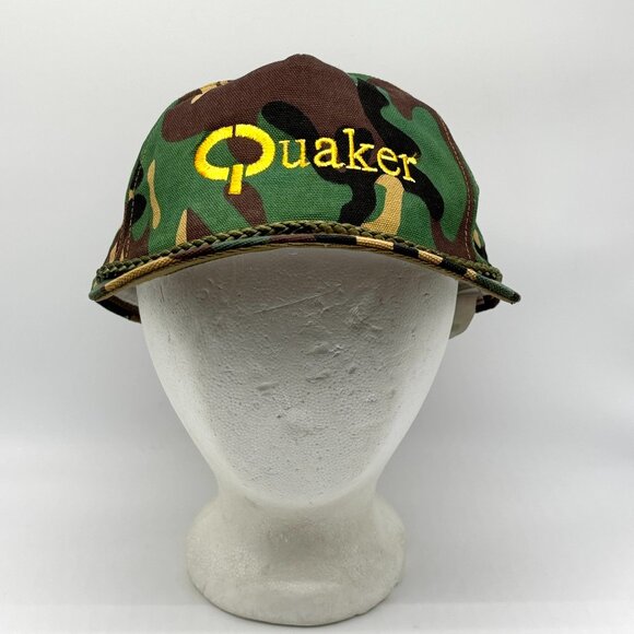 Vintage Quaker Snapback Hat Green Camouflage Camo Rope San Sun EUC - Picture 1 of 9